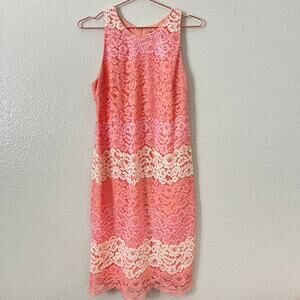 Alexia Admor floral lace pink ivory ombré stripe sheath dress